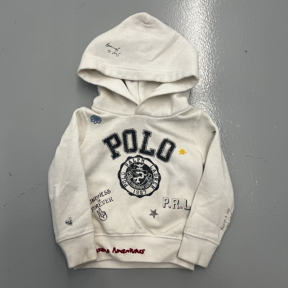 Polo Ralph Lauren Toddler 2T White Doodle Graphic Hoodie Sweatshirt Unisex